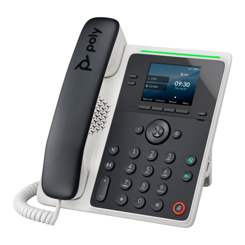 poly-e100-2-line-phone A professional Polycom VIOP desk phone.